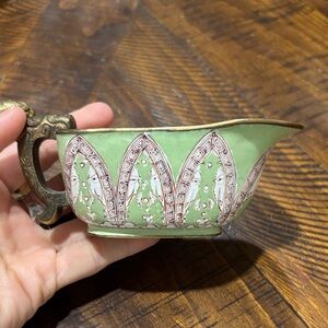 Vintage Enamelware Candle Tub Brass Embossed Handle Rare Design set of two